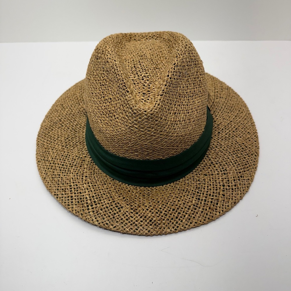 Summer Club Styled in Australia Straw Fedora Hat Tan Green Medium Natural Fiber